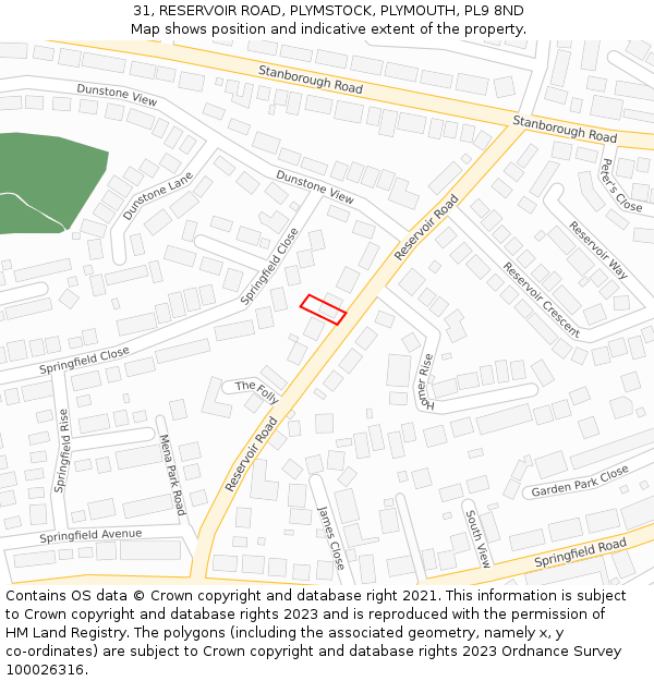 31, RESERVOIR ROAD, PLYMSTOCK, PLYMOUTH, PL9 8ND: Location map and indicative extent of plot