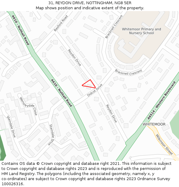 31, REYDON DRIVE, NOTTINGHAM, NG8 5ER: Location map and indicative extent of plot