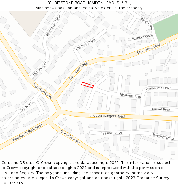 31, RIBSTONE ROAD, MAIDENHEAD, SL6 3HJ: Location map and indicative extent of plot