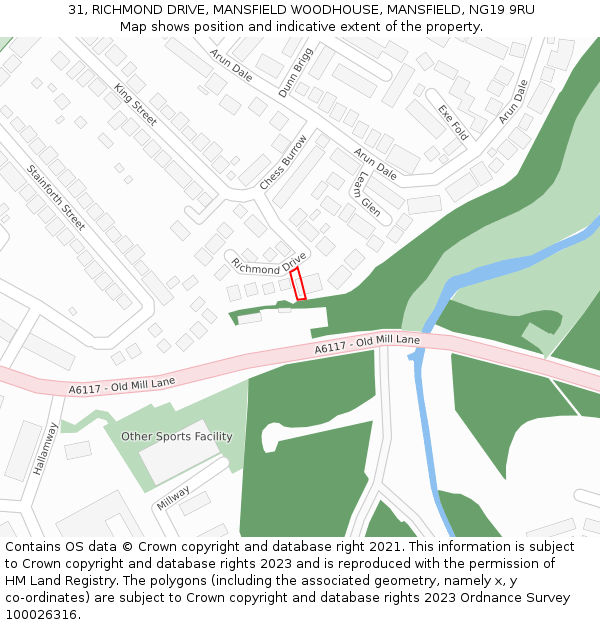 31, RICHMOND DRIVE, MANSFIELD WOODHOUSE, MANSFIELD, NG19 9RU: Location map and indicative extent of plot