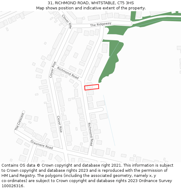 31, RICHMOND ROAD, WHITSTABLE, CT5 3HS: Location map and indicative extent of plot