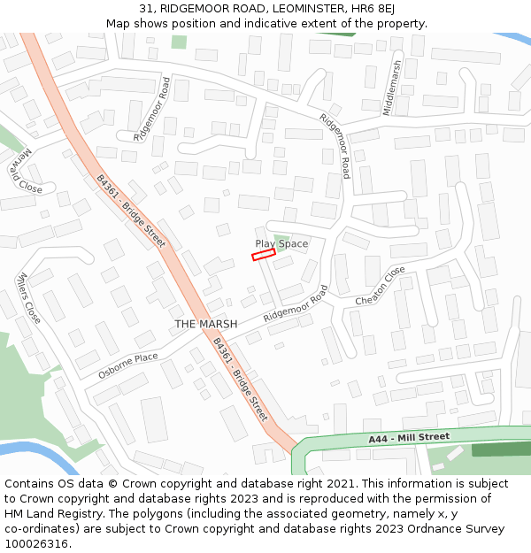 31, RIDGEMOOR ROAD, LEOMINSTER, HR6 8EJ: Location map and indicative extent of plot