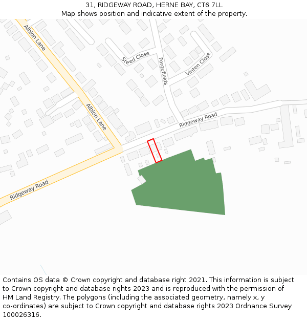 31, RIDGEWAY ROAD, HERNE BAY, CT6 7LL: Location map and indicative extent of plot