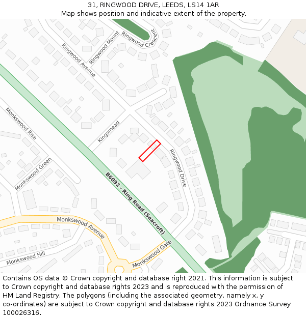 31, RINGWOOD DRIVE, LEEDS, LS14 1AR: Location map and indicative extent of plot