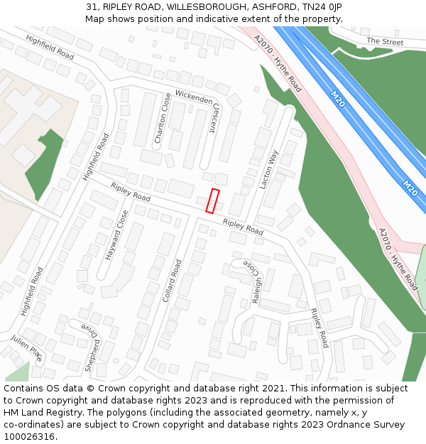 31, RIPLEY ROAD, WILLESBOROUGH, ASHFORD, TN24 0JP: Location map and indicative extent of plot