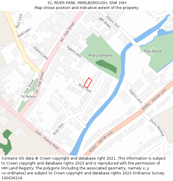 31, RIVER PARK, MARLBOROUGH, SN8 1NH: Location map and indicative extent of plot