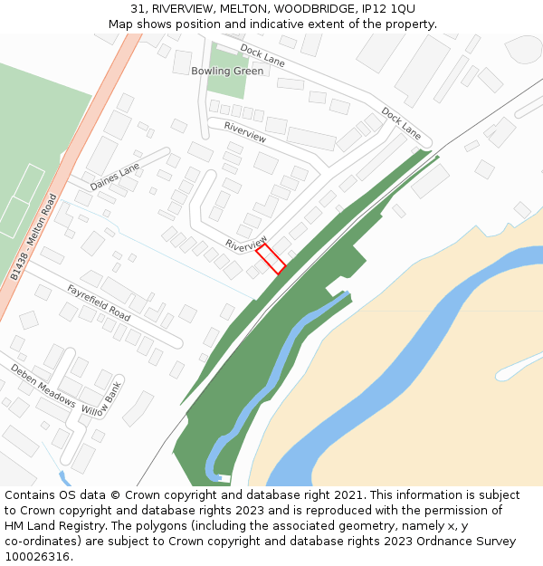 31, RIVERVIEW, MELTON, WOODBRIDGE, IP12 1QU: Location map and indicative extent of plot