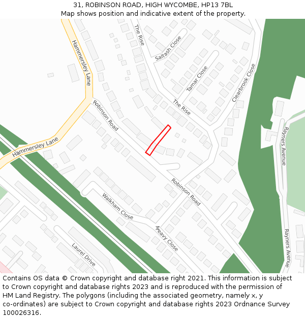 31, ROBINSON ROAD, HIGH WYCOMBE, HP13 7BL: Location map and indicative extent of plot