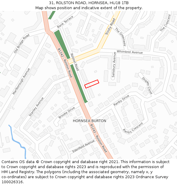 31, ROLSTON ROAD, HORNSEA, HU18 1TB: Location map and indicative extent of plot