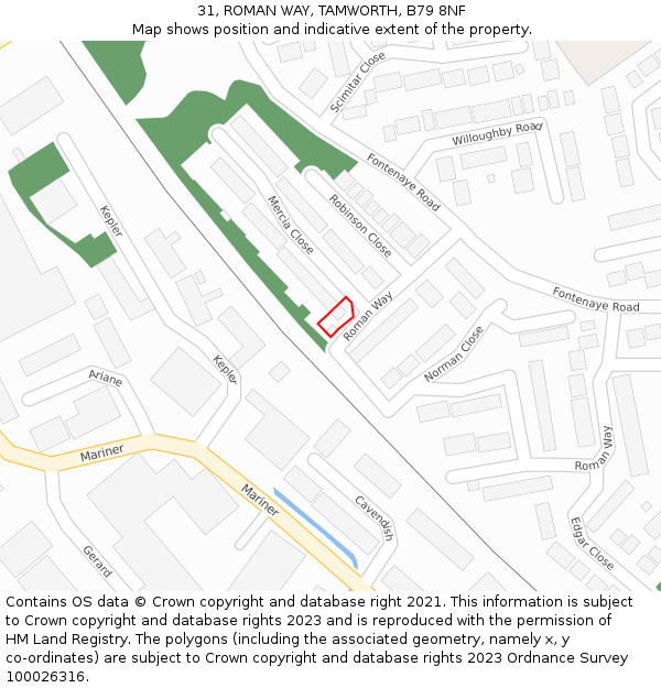 31, ROMAN WAY, TAMWORTH, B79 8NF: Location map and indicative extent of plot