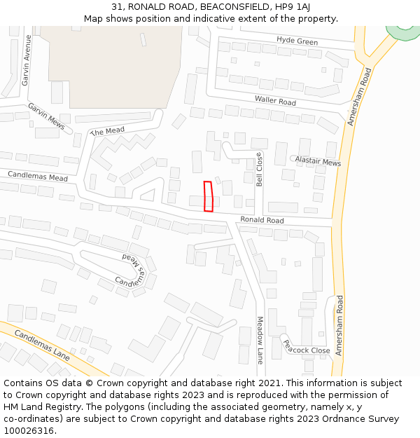 31, RONALD ROAD, BEACONSFIELD, HP9 1AJ: Location map and indicative extent of plot