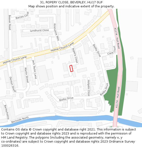 31, ROPERY CLOSE, BEVERLEY, HU17 0UF: Location map and indicative extent of plot