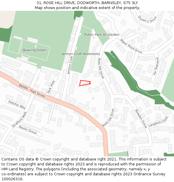 31, ROSE HILL DRIVE, DODWORTH, BARNSLEY, S75 3LY: Location map and indicative extent of plot