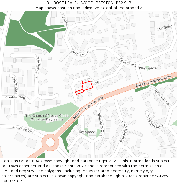 31, ROSE LEA, FULWOOD, PRESTON, PR2 9LB: Location map and indicative extent of plot