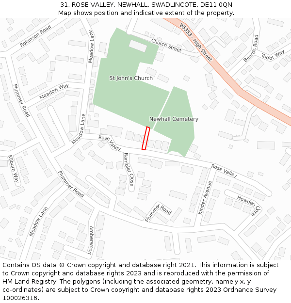 31, ROSE VALLEY, NEWHALL, SWADLINCOTE, DE11 0QN: Location map and indicative extent of plot