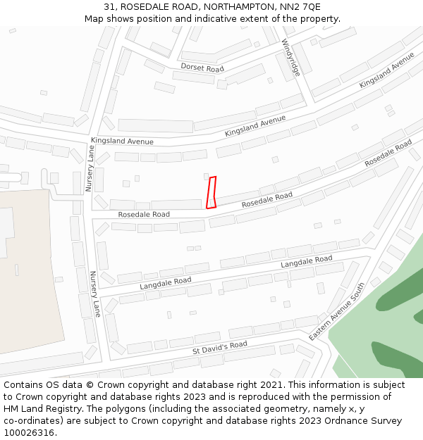 31, ROSEDALE ROAD, NORTHAMPTON, NN2 7QE: Location map and indicative extent of plot