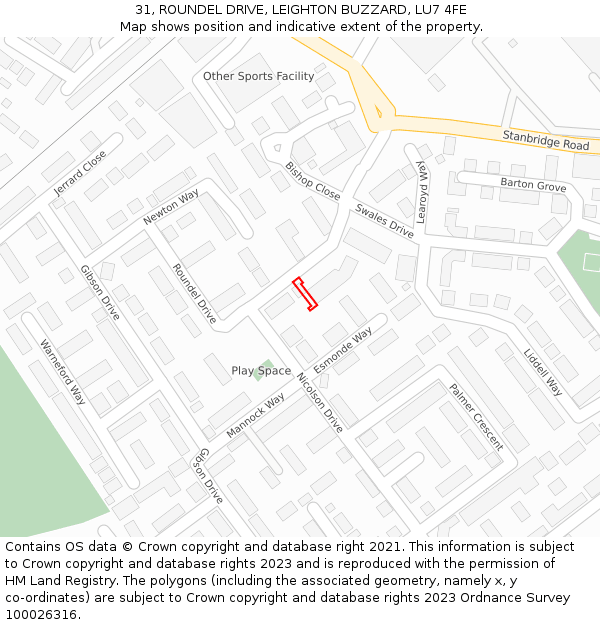 31, ROUNDEL DRIVE, LEIGHTON BUZZARD, LU7 4FE: Location map and indicative extent of plot