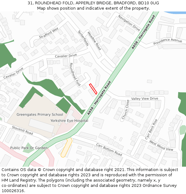 31, ROUNDHEAD FOLD, APPERLEY BRIDGE, BRADFORD, BD10 0UG: Location map and indicative extent of plot