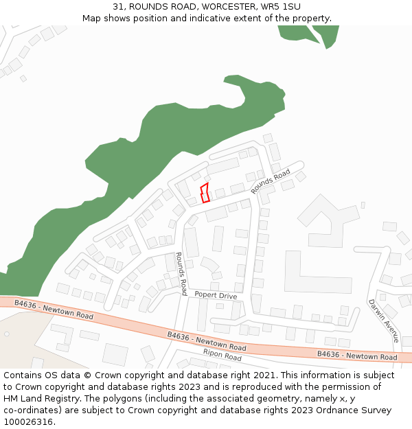 31, ROUNDS ROAD, WORCESTER, WR5 1SU: Location map and indicative extent of plot