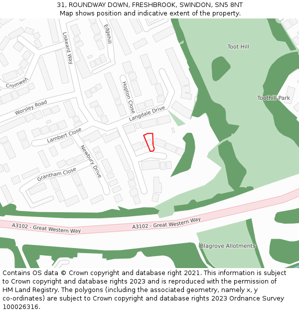 31, ROUNDWAY DOWN, FRESHBROOK, SWINDON, SN5 8NT: Location map and indicative extent of plot