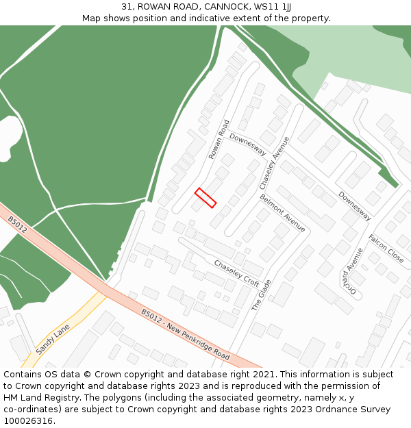 31, ROWAN ROAD, CANNOCK, WS11 1JJ: Location map and indicative extent of plot