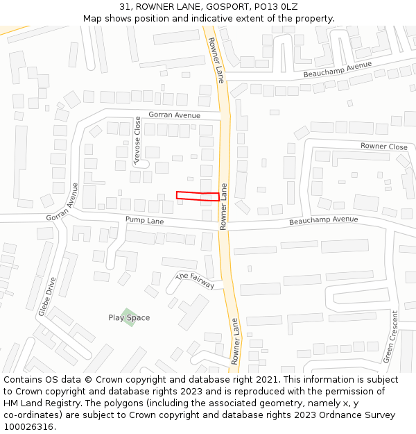 31, ROWNER LANE, GOSPORT, PO13 0LZ: Location map and indicative extent of plot