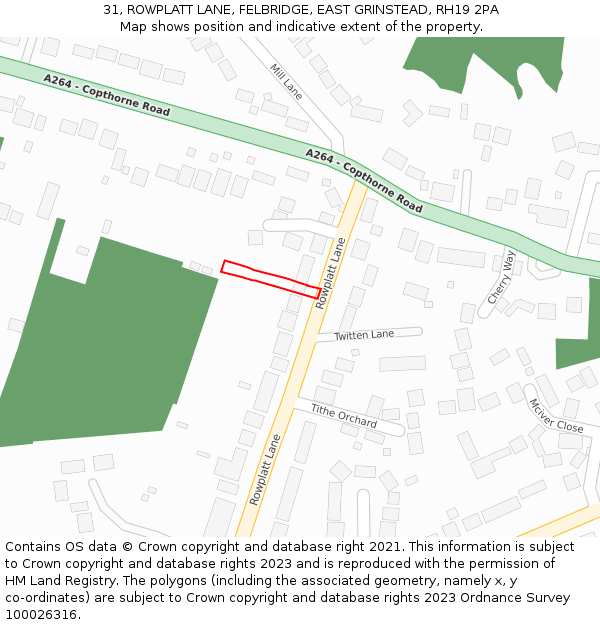 31, ROWPLATT LANE, FELBRIDGE, EAST GRINSTEAD, RH19 2PA: Location map and indicative extent of plot