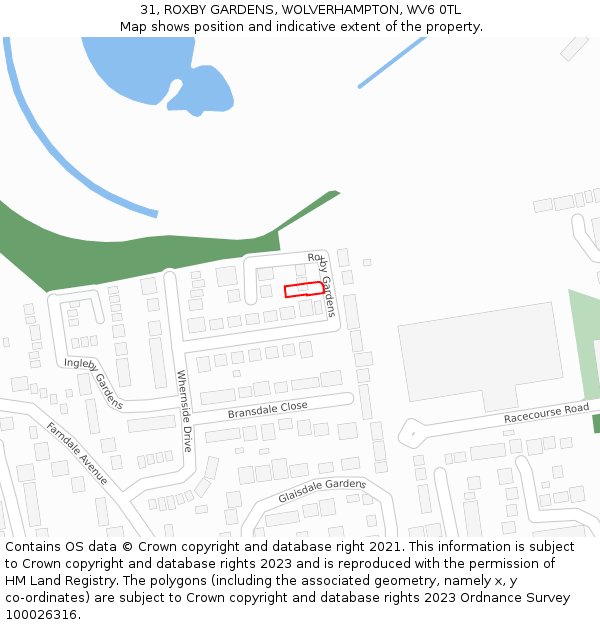 31, ROXBY GARDENS, WOLVERHAMPTON, WV6 0TL: Location map and indicative extent of plot