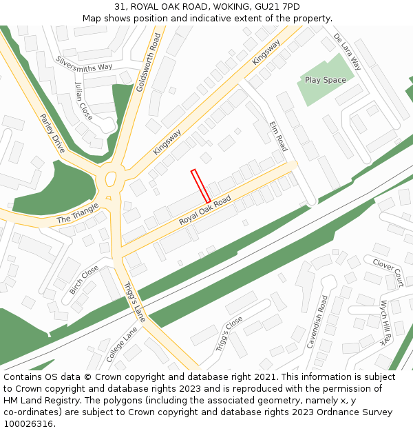 31, ROYAL OAK ROAD, WOKING, GU21 7PD: Location map and indicative extent of plot