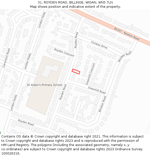 31, ROYDEN ROAD, BILLINGE, WIGAN, WN5 7LN: Location map and indicative extent of plot