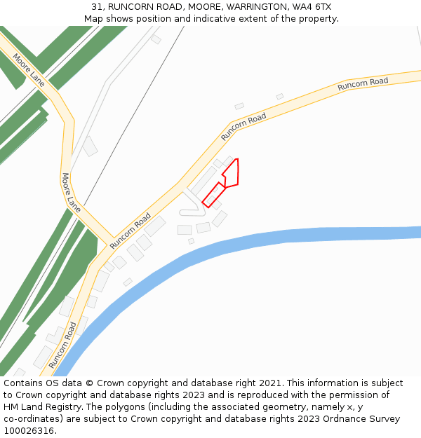 31, RUNCORN ROAD, MOORE, WARRINGTON, WA4 6TX: Location map and indicative extent of plot