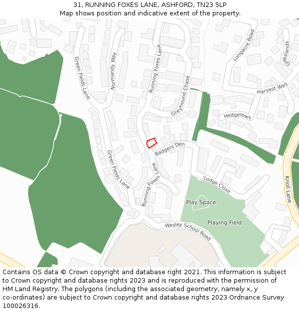 31, RUNNING FOXES LANE, ASHFORD, TN23 5LP: Location map and indicative extent of plot