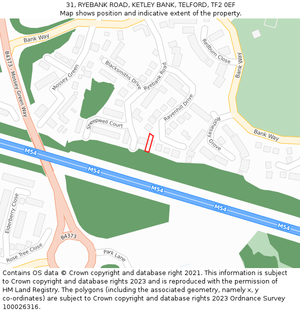 31, RYEBANK ROAD, KETLEY BANK, TELFORD, TF2 0EF: Location map and indicative extent of plot