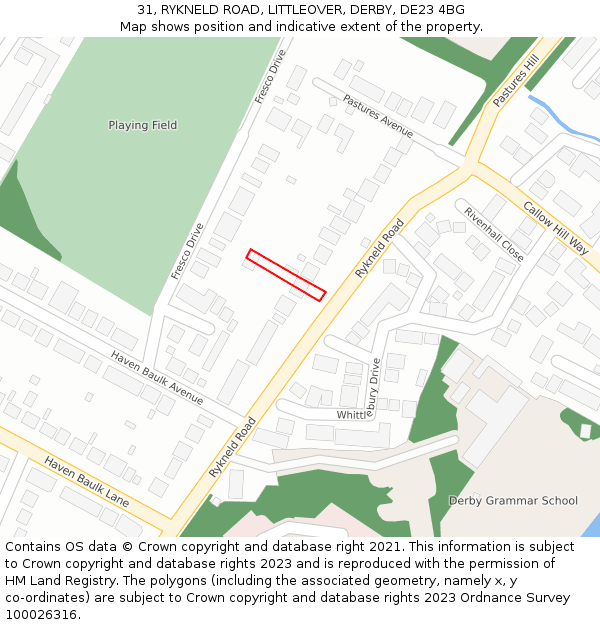 31, RYKNELD ROAD, LITTLEOVER, DERBY, DE23 4BG: Location map and indicative extent of plot