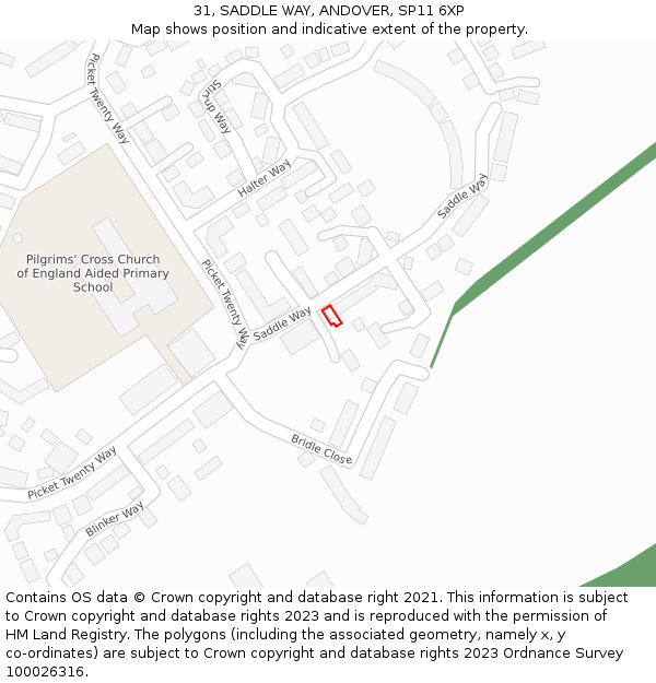 31, SADDLE WAY, ANDOVER, SP11 6XP: Location map and indicative extent of plot