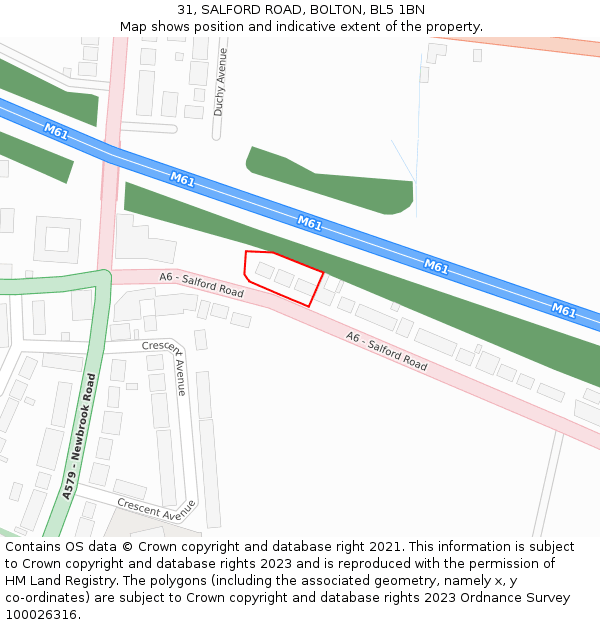 31, SALFORD ROAD, BOLTON, BL5 1BN: Location map and indicative extent of plot