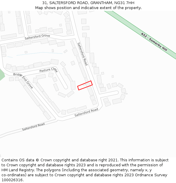 31, SALTERSFORD ROAD, GRANTHAM, NG31 7HH: Location map and indicative extent of plot