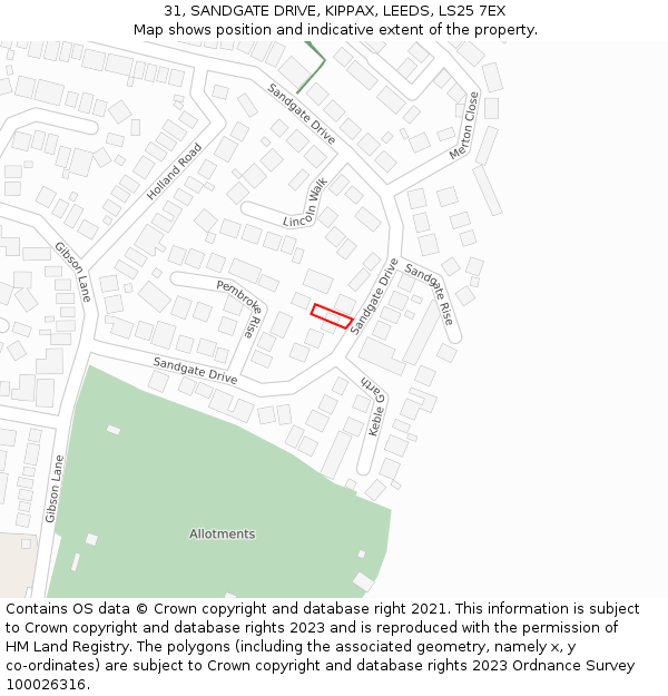 31, SANDGATE DRIVE, KIPPAX, LEEDS, LS25 7EX: Location map and indicative extent of plot