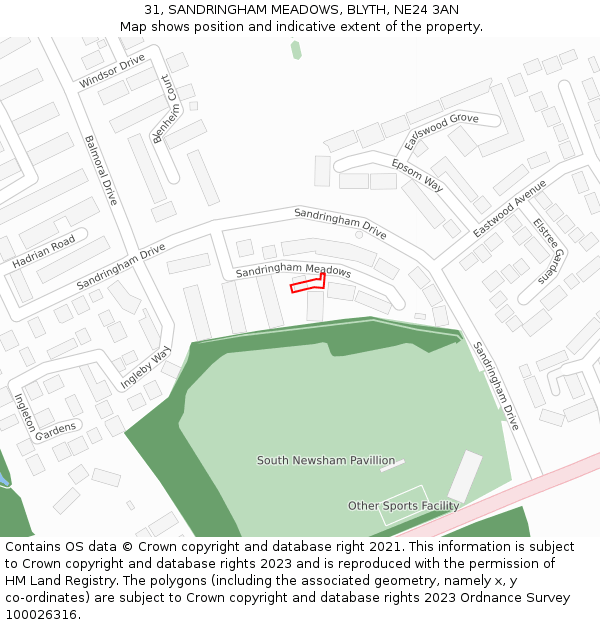 31, SANDRINGHAM MEADOWS, BLYTH, NE24 3AN: Location map and indicative extent of plot