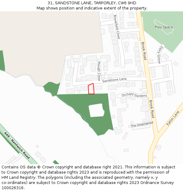 31, SANDSTONE LANE, TARPORLEY, CW6 9HD: Location map and indicative extent of plot