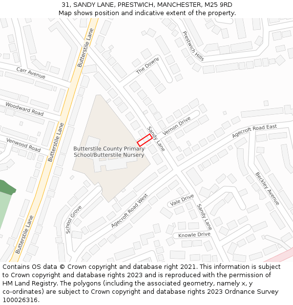 31, SANDY LANE, PRESTWICH, MANCHESTER, M25 9RD: Location map and indicative extent of plot