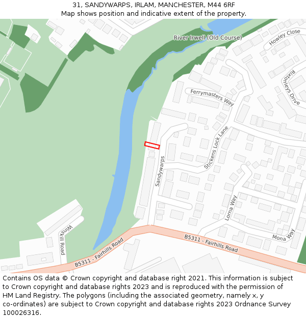 31, SANDYWARPS, IRLAM, MANCHESTER, M44 6RF: Location map and indicative extent of plot