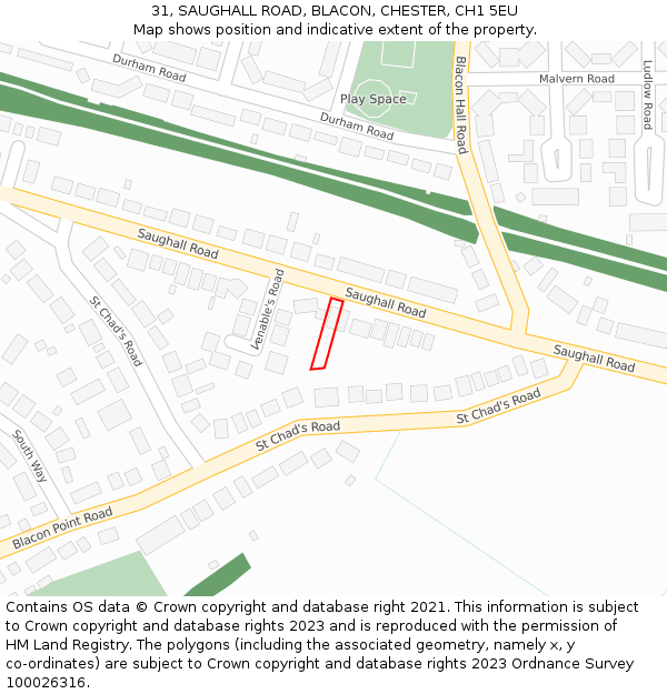 31, SAUGHALL ROAD, BLACON, CHESTER, CH1 5EU: Location map and indicative extent of plot