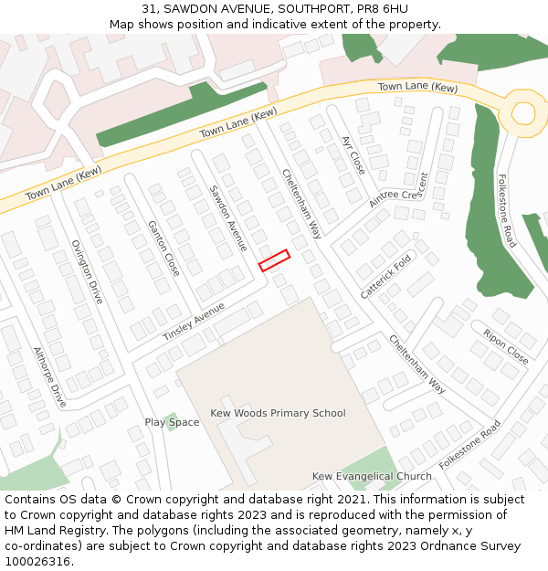 31, SAWDON AVENUE, SOUTHPORT, PR8 6HU: Location map and indicative extent of plot