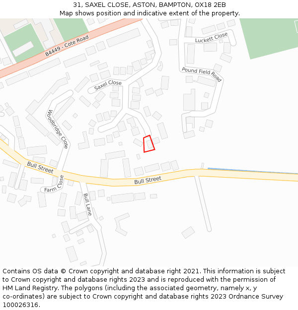 31, SAXEL CLOSE, ASTON, BAMPTON, OX18 2EB: Location map and indicative extent of plot