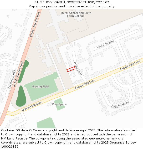 31, SCHOOL GARTH, SOWERBY, THIRSK, YO7 1PD: Location map and indicative extent of plot