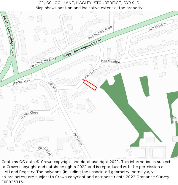 31, SCHOOL LANE, HAGLEY, STOURBRIDGE, DY9 9LD: Location map and indicative extent of plot