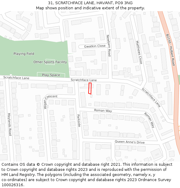 31, SCRATCHFACE LANE, HAVANT, PO9 3NG: Location map and indicative extent of plot