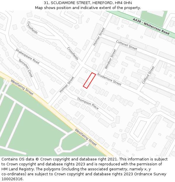 31, SCUDAMORE STREET, HEREFORD, HR4 0HN: Location map and indicative extent of plot