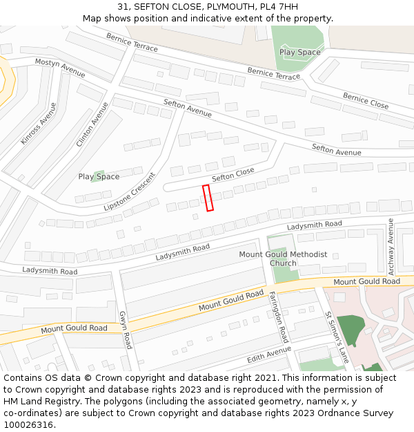 31, SEFTON CLOSE, PLYMOUTH, PL4 7HH: Location map and indicative extent of plot